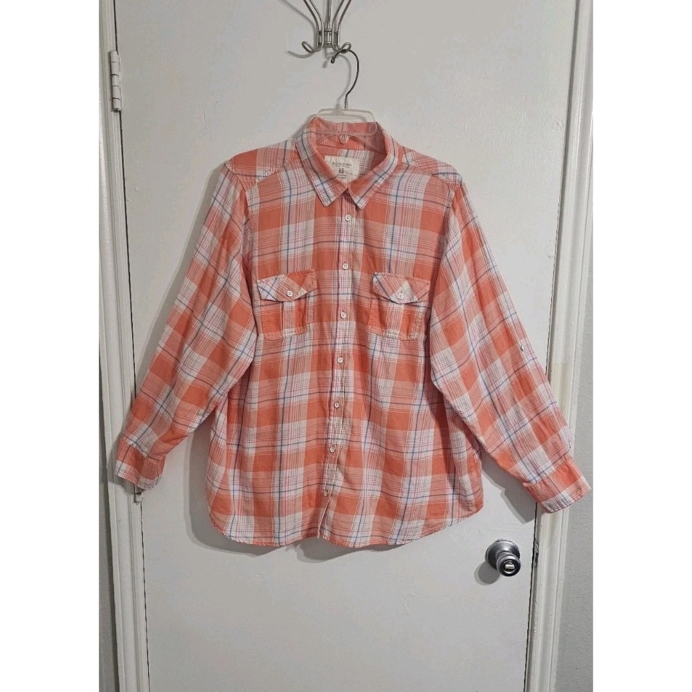 Sonoma  Plaid Button Down Shirt Women's 2X Cowboy Western Preppy Roll Tab Sleeve